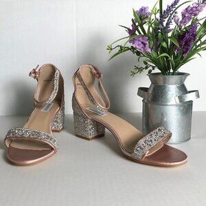 Women's Open Toe Strappy Low Heel Bling and Rhinestones Sandals